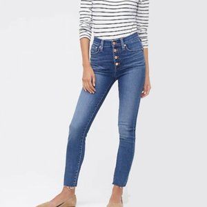 J. Crew 10” Highest Rise Raw Hem Button Fly Skinny Jean Blue Size 27 NWT